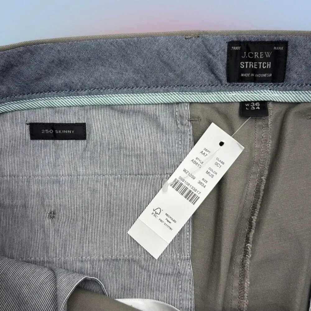 J. CREW 250 SKINNY Men’s 36 x 34 Gray Chino Pant